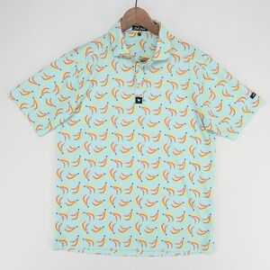 Bad Birdie Golf Polo Shirt Mens M Blue Banana‎ Print Performance Stretch AOP